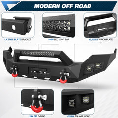 Front Bumper for 2013-2018 Ram 1500 and 2019-2023 Ram 1500 Classic Pickup, w/Winch Plate, LED Lights, D-rings and License Plate Bracket (Exclude Rebel) POFENZE
