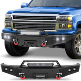 Front Bumper for 2014-2015 Chevy Silverado 1500 Full Width Offroad Bumper w/Winch Plate, 144W Light Bar, 4x18w Lights, D-rings, License Plate Bracket POFENZE