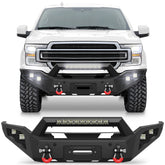 Front Bumper for 2018-2020 Ford F150 Pickup Trucks (Excluding Raptor) Full Width Offroad Bumper w/Winch Plate, 144W Light Bar, 4x18w Lights, D-rings, License Plate Bracket  POFENZE