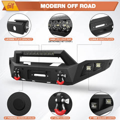 Front Bumper for 2018-2020 Ford F150 Pickup Trucks (Excluding Raptor) Full Width Offroad Bumper w/Winch Plate, 144W Light Bar, 4x18w Lights, D-rings, License Plate Bracket  POFENZE