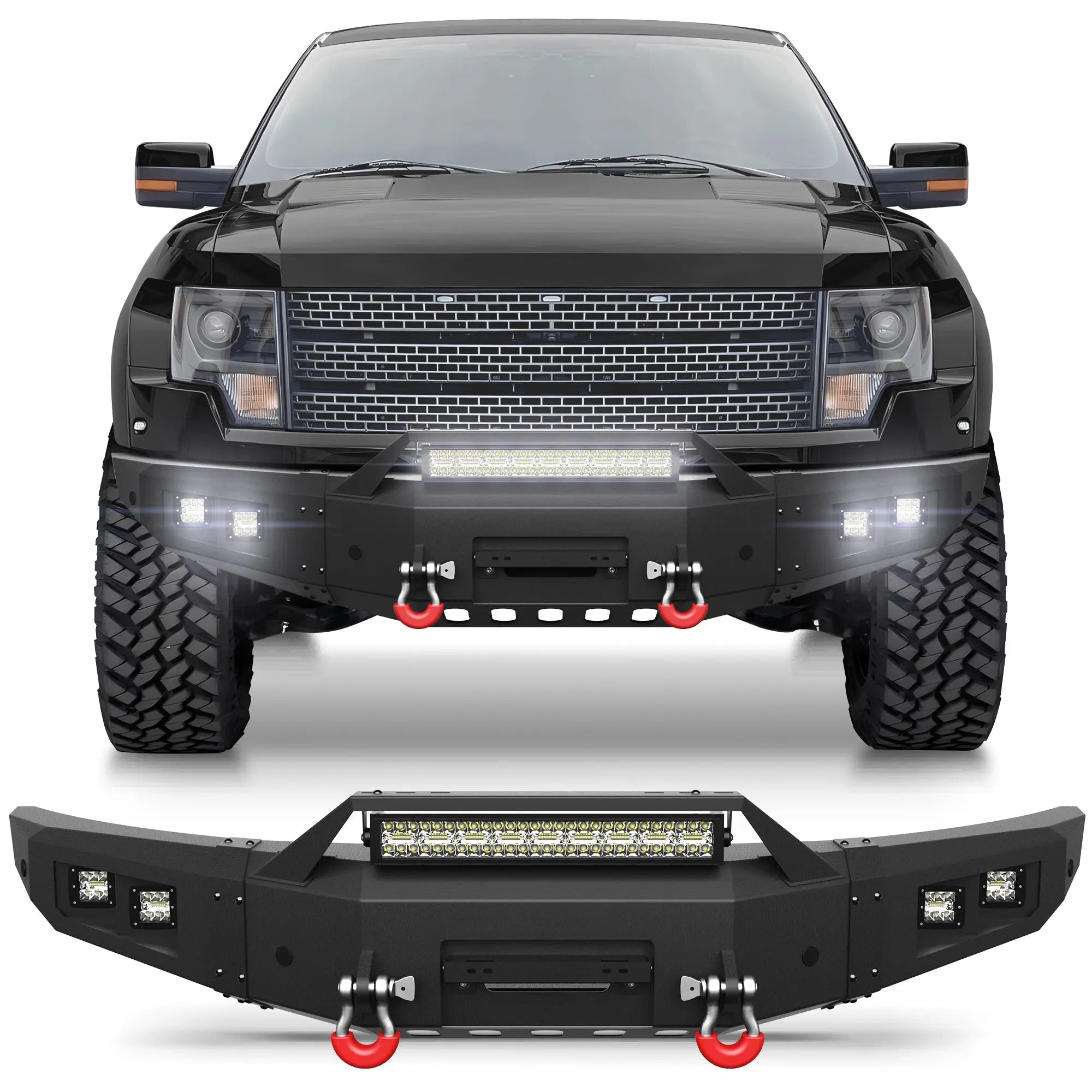 Front Bumper for Ford F150 2010-2014 Including Raptor SVT with Winch Plate, D-ring, Lights and License Plate Bracket POFENZE