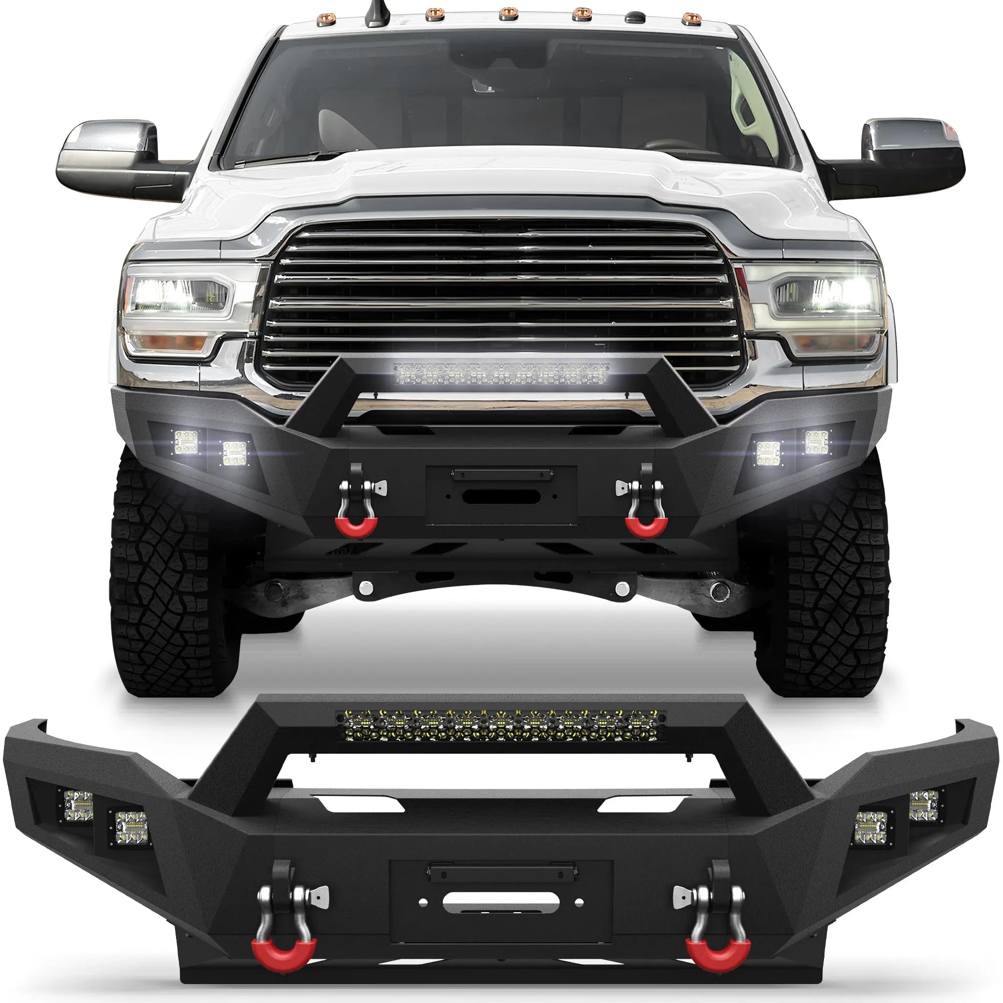 Front Bumper for for 2019-2025 Dodge Ram 2500/3500 Pickup Truck Bumper for Ram w/Winch Plate D-rings and License Plate Bracket POFENZE
