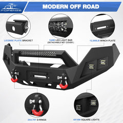 Front Bumper w/Winch Plate, 144W Light Bar, 4x18w Lights, D-rings, License Plate Bracket for Toyota Tacoma 3rd Gen 2016-2023 POFENZE