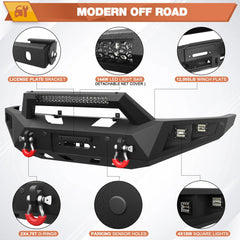 Front + Rear Bumper Set, Full Width Offroad Bumper w/Winch Plate, 144W Light Bar, 6x18w Fog Lights, D-rings, License Plate Bracket for 2009-2014 Ford F150 Truck (Excluding Raptor) POFENZE