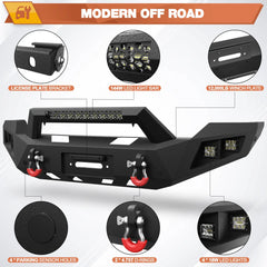 Front + Rear Bumper Set, Full Width Offroad Bumper w/Winch Plate, 144W Light Bar, 6x18w Fog Lights, D-rings, License Plate Bracket for 2011-2016 Ford F250/F350/F450 Truck POFENZE