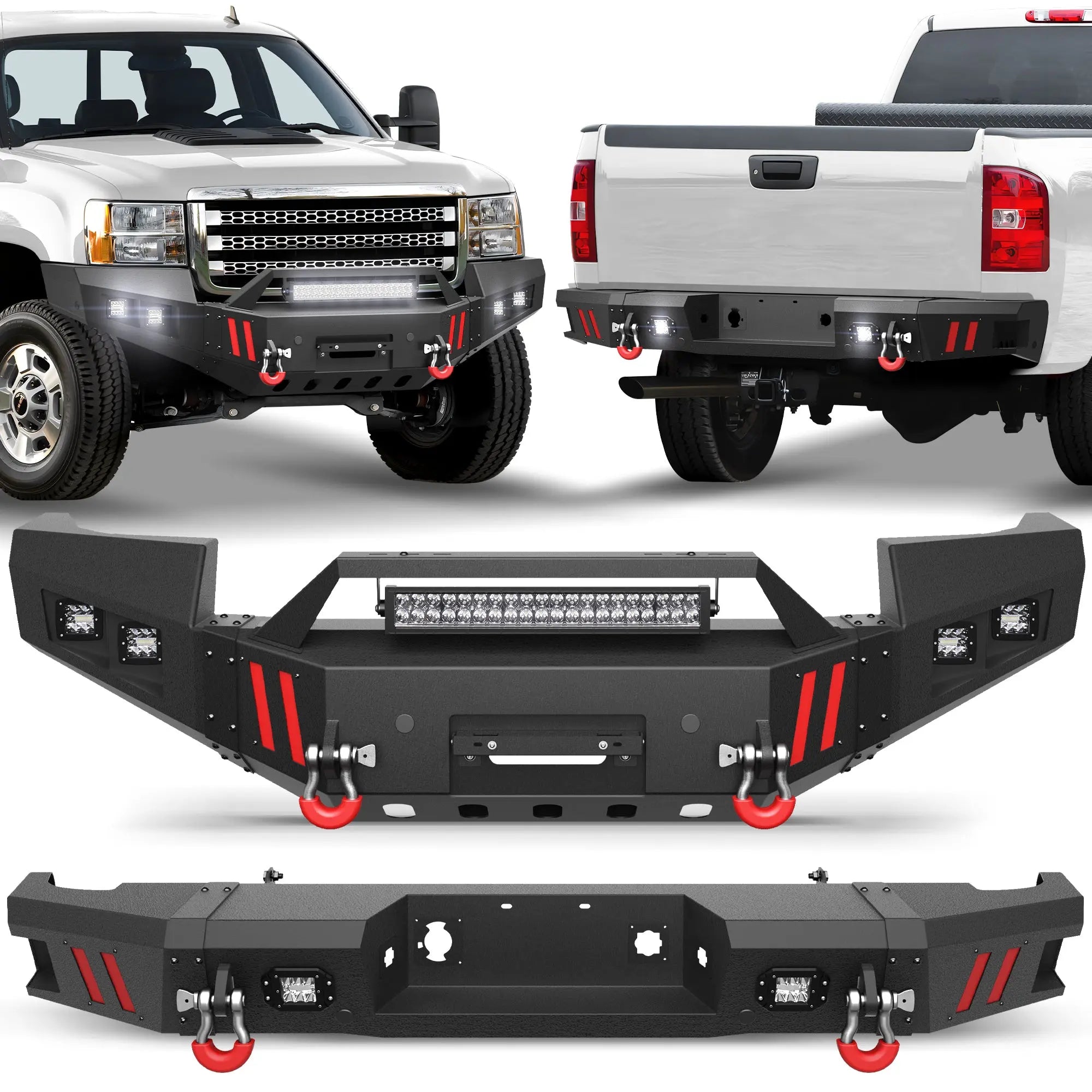 Front and Rear Bumper Combo, Full Width Offroad Bumper Set for 2011-2014 GMC Sierra 2500/3500 POFENZE