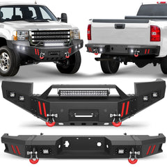 Front and Rear Bumper Combo, Full Width Offroad Bumper Set for 2011-2014 GMC Sierra 2500/3500 POFENZE