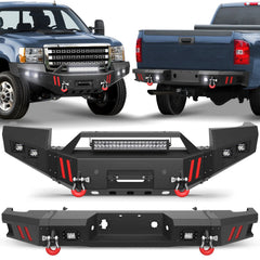 Front and Rear Bumper Combo, Full Width Offroad Bumper Set for 2011-2014 GMC Sierra 2500/3500 POFENZE