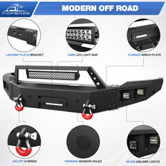 Front and Rear Bumper Combo, Full Width Offroad Bumper Set for 2014-2015 GMC Sierra 1500 POFENZE