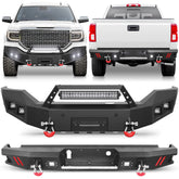 Front and Rear Bumper Combo, Full Width Offroad Bumper Set for 2016 2017 2018 GMC Sierra 1500 POFENZE