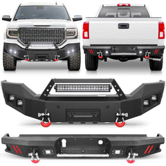 Front and Rear Bumper Combo, Full Width Offroad Bumper Set for 2016 2017 2018 GMC Sierra 1500 POFENZE