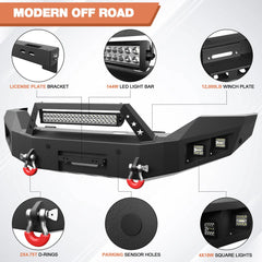 Front and Rear Bumper Combo, Full Width Offroad Bumper Set for 2016 2017 2018 GMC Sierra 1500 POFENZE