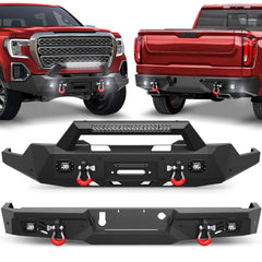 Front and Rear Bumper Combo, Full Width Offroad Bumpers for 2019-2022 GMC Sierra 1500 (2019 Not Fit Limited and 2022 Only Fit Limited) POFENZE