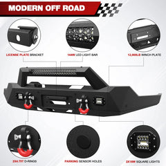 Front and Rear Bumper Combo, Full Width Offroad Bumpers for 2019-2022 GMC Sierra 1500 (2019 Not Fit Limited and 2022 Only Fit Limited) POFENZE