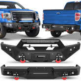 Front and Rear Bumper Set for 09-14 F150, Full Width Offroad Bumper w/Winch Plate, 144W Light Bar, 6x18w Fog Lights, D-rings, License Plate Bracket for 2009-2014 Ford F150 Truck (Excluding Raptor)