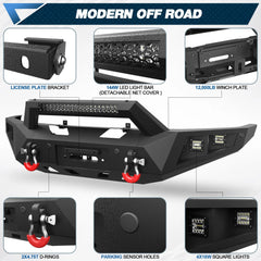 Front and Rear Bumper Set for 09-14 F150, Full Width Offroad Bumper w/Winch Plate, 144W Light Bar, 6x18w Fog Lights, D-rings, License Plate Bracket for 2009-2014 Ford F150 Truck (Excluding Raptor)