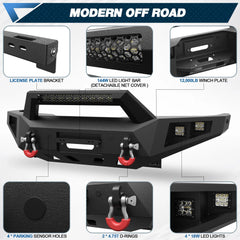 Front and Rear Bumper Set for 2000-2006 Toyota Tundra Full-Width Off Road Steel Bumper w/Winch Plate, Lights, D-rings POFENZE