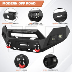 Front and Rear Bumper Set, Full-Width Offroad Bumper w/Winch Plate, 144W Light Bar, 6x18w Fog Lights, D-rings, License Plate Bracket for 2016-2023 Tacoma 3rd Gen POFENZE