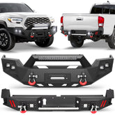 Front and Rear Bumper Set, Long Offroad Bumper w/Winch Plate, 144W Light Bar, 6x18w Fog Lights, D-rings, License Plate Bracket for 2016-2023 Tacoma 3rd Gen POFENZE