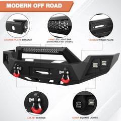 Front and Rear Bumper Set, Long Offroad Bumper w/Winch Plate, 144W Light Bar, 6x18w Fog Lights, D-rings, License Plate Bracket for 2016-2023 Tacoma 3rd Gen POFENZE