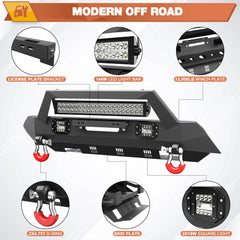 Front and Rear Bumper Set, Stubby Offroad Bumper w/Winch Plate, Skid Plate, 144W Light Bar, 4x18w Fog Lights, D-rings, License Plate Bracket & Lights for 2016-2023 Tacoma 3rd Gen POFENZE