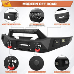 Front and Rear Bumper, Full Width Offroad Bumper w/Winch Plate, 144W Light Bar, 6x18w Fog Lights, D-rings, License Plate Bracket for 2015-2017 Ford F150 (Excluding Raptor/Ecoboost) POFENZE