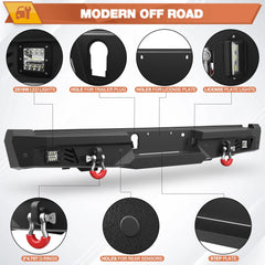 Front and Rear Bumper, Full Width Offroad Bumper w/Winch Plate, 144W Light Bar, 6x18w Fog Lights, D-rings, License Plate Bracket for 2015-2017 Ford F150 (Excluding Raptor/Ecoboost) POFENZE