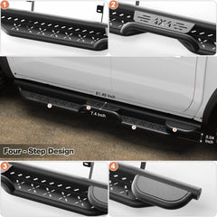 Frontier Running Boards Two Raised Side Step Compatible for Nissan Frontier 2005-2024 Crew Cab(4 Door), 2 Stairs Step Rails Powder Coated Black Carbon Steel Nerf Bars POFENZE