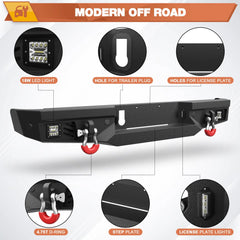Gladiator JT Front Bumper + Rear Bumper Mid Width Offroad Bumper w/Winch Plate, D-ring and Lights Compatible with 2020-2025 Jeep Gladiator JT Pickup POFENZE
