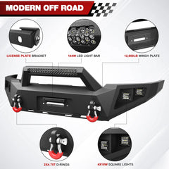 Heavy Duty Front and Rear Bumper For 2005-2015 Toyota Tacoma Front or Rear Truck Bumper w/ Winch & LED Lights & D-Ring POFENZE