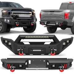 Heavy Duty Front and Rear Bumper for 2018-2020 Ford F150 Steel Front or Rear Bumper W/Winch Plate & LED Lights POFENZE