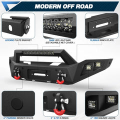 Heavy Duty Front and Rear Bumper for 2018-2020 Ford F150 Steel Front or Rear Bumper W/Winch Plate & LED Lights POFENZE