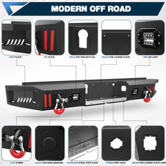Heavy Duty Front and Rear Bumper for 2018-2020 Ford F150 Steel Front or Rear Bumper W/Winch Plate & LED Lights POFENZE