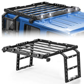 Heavy Duty Roof Rack Basket for 2007-2018 Jeep Wrangler JK Roof Rack Cargo Carrier with 2 Ladders and 4 LED Lights