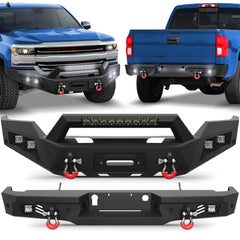 Heavy-Duty Steel Front & Rear Bumper Set for 2016-2017-2018 Chevy Silverado 1500 with Winch Plate, LED-Equipped Off-Road Upgrade