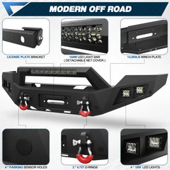 Heavy-Duty Steel Front & Rear Bumper Set for 2016-2017-2018 Chevy Silverado 1500 with Winch Plate, LED-Equipped Off-Road Upgrade