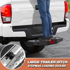 Hitch Step 2 inch Receiver with Anti-Theft Lock Stabilizer Plate Titch Bumper Guard with Pin Lock, Textured Black Reflector Stainless Steel Construction 600LBS Maximum Load POFENZE