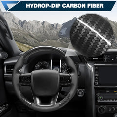 Hydro-Dip Carbon Fiber Steering Wheel For Toyota Hilux/Revo/fortuner 2015-2022 D-shaped With stitching Nappa Perforated Leather Flat-bottom Steering Wheel POFENZE