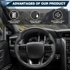 Hydro-Dip Carbon Fiber Steering Wheel For Toyota Hilux/Revo/fortuner 2015-2022 D-shaped With stitching Nappa Perforated Leather Flat-bottom Steering Wheel POFENZE