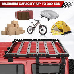 Jeep Wrangler JK Top Roof Heavy Duty Rack with Ladder 4 LED Lights Compatible with 2007-2018 Jeep Wrangler JK Unlimited POFENZE