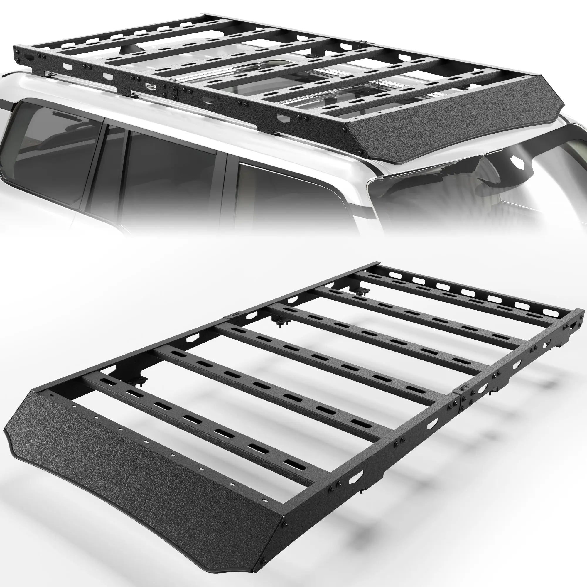 LC250 Roof Rack Compatible for 2024-2025 Toyota Land Cruiser Prado LC250 Heavy Duty Basket Cargo Carriers Luggage Storage Holder Carbon Steel Cross Bars POFENZE