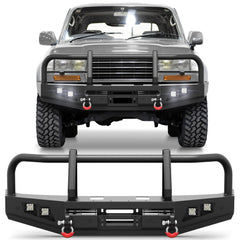 POFENZE Toyota Land Cruiser LC80 front bumper brush guard installed for 1992-1997, heavy-duty steel