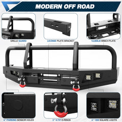 LC80 front bumper 3-piece modular design with grille guard and side wings, POFENZE