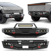 POFENZE Cybertruck Front and Rear Bumper Set for 2024 2025 2026 Tesla Cybertruck, Heavy-Duty Steel Bumpers POFENZE