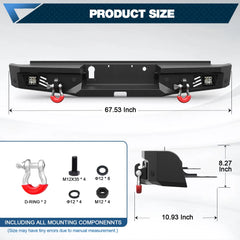 POFENZE Fits 2019 2020 2021 2022 2023 Ford Ranger Rear Bumper Offroad Bumper POFENZE