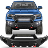POFENZE Fits 2019-2023 Ford Ranger Front Bumper Off-Road Bumper Equipped with Winch Plate and LED Lights POFENZE