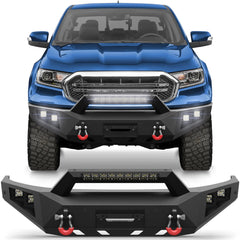 POFENZE Fits 2019-2023 Ford Ranger Front Bumper Off-Road Bumper Equipped with Winch Plate and LED Lights POFENZE