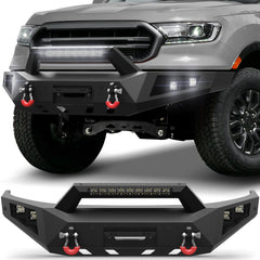 POFENZE Fits 2019-2023 Ford Ranger Front Bumper Off-Road Bumper Equipped with Winch Plate and LED Lights POFENZE