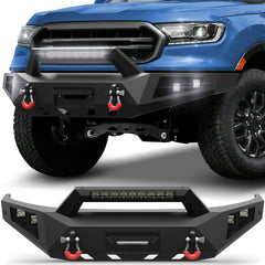 POFENZE Fits 2019-2023 Ford Ranger Front Bumper Off-Road Bumper Equipped with Winch Plate and LED Lights POFENZE