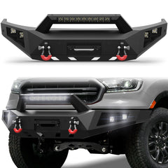 POFENZE Fits 2019-2023 Ford Ranger Front Bumper Off-Road Bumper Equipped with Winch Plate and LED Lights POFENZE